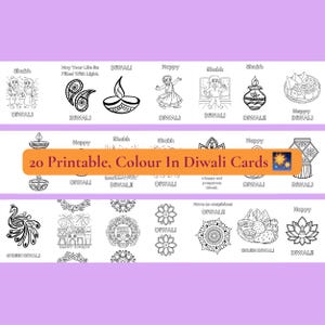 Printable Diwali Coloring Cards: 20 Fun Designs (PDF)