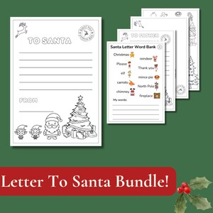 Plantilla de carta para niños a Papá Noel Actividad de escritura imprimible Paquete para colorear de Navidad Carta para Papá Noel Banco de palabras y mapa mental