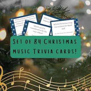 Christmas Music Trivia Cards Festive Printable Game For All The Family Holiday Entertainment Easy Printable Quiz For Music Lovers Carols Pop