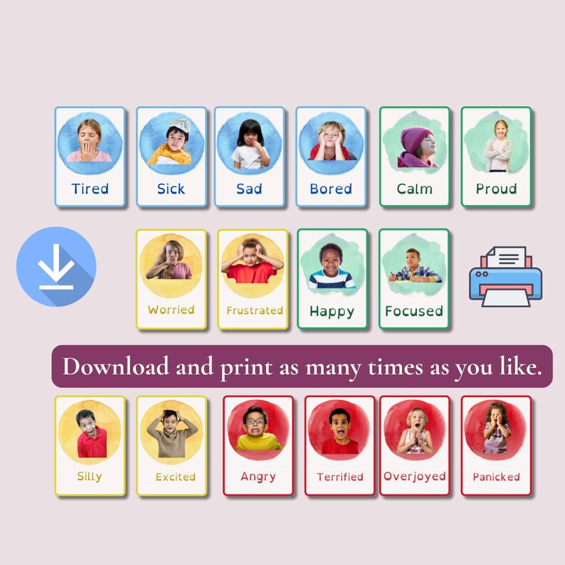Zones of Regulation Flashcards: Watercolor Emotion Learning (digital ...