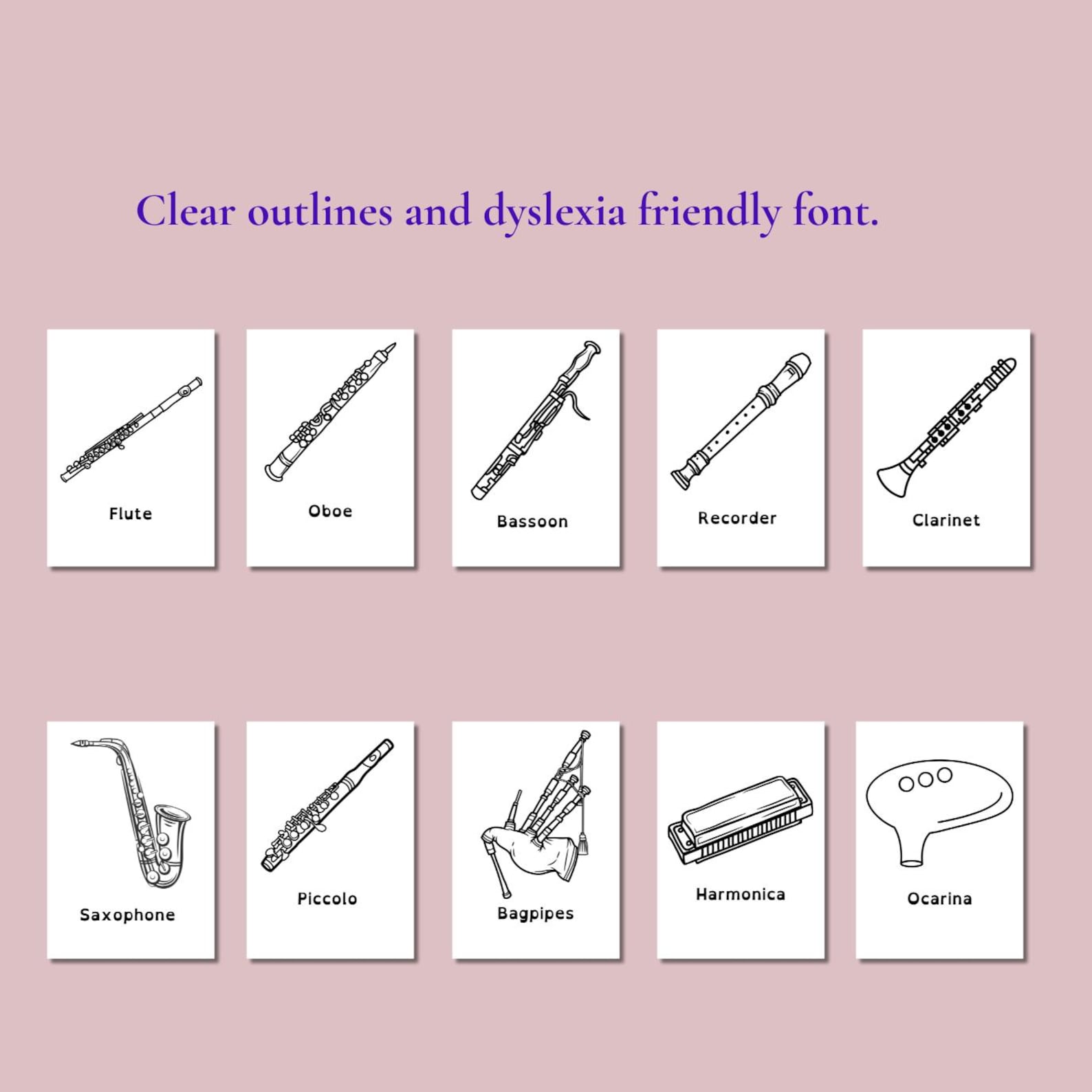 Dylexia Instrument Wind Instruments Coloring Pages: 20 Printable Musical Instruments ...