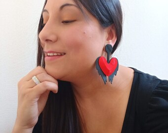 3D printed Leather Wings Heart Earrings