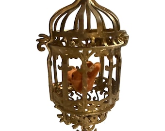 Vintage Gold Vogelkäfig Ornament mit orangefarbenem Vogel viktorianischen Shabby Chic Cottagecore