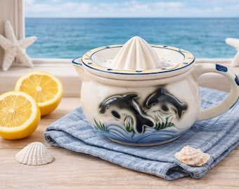 Exprimidor de cítricos de cerámica estilo vintage Dolphin Coastal Kitchen Exprimidor de limones Pitch