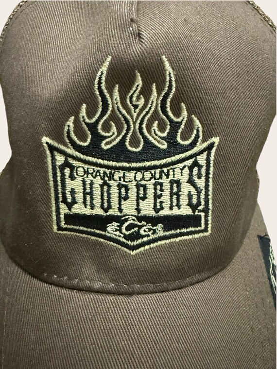 Orange County Choppers OCC Flame Trucker Hat Brown Mesh Snapback Y2K Biker Cap View 2