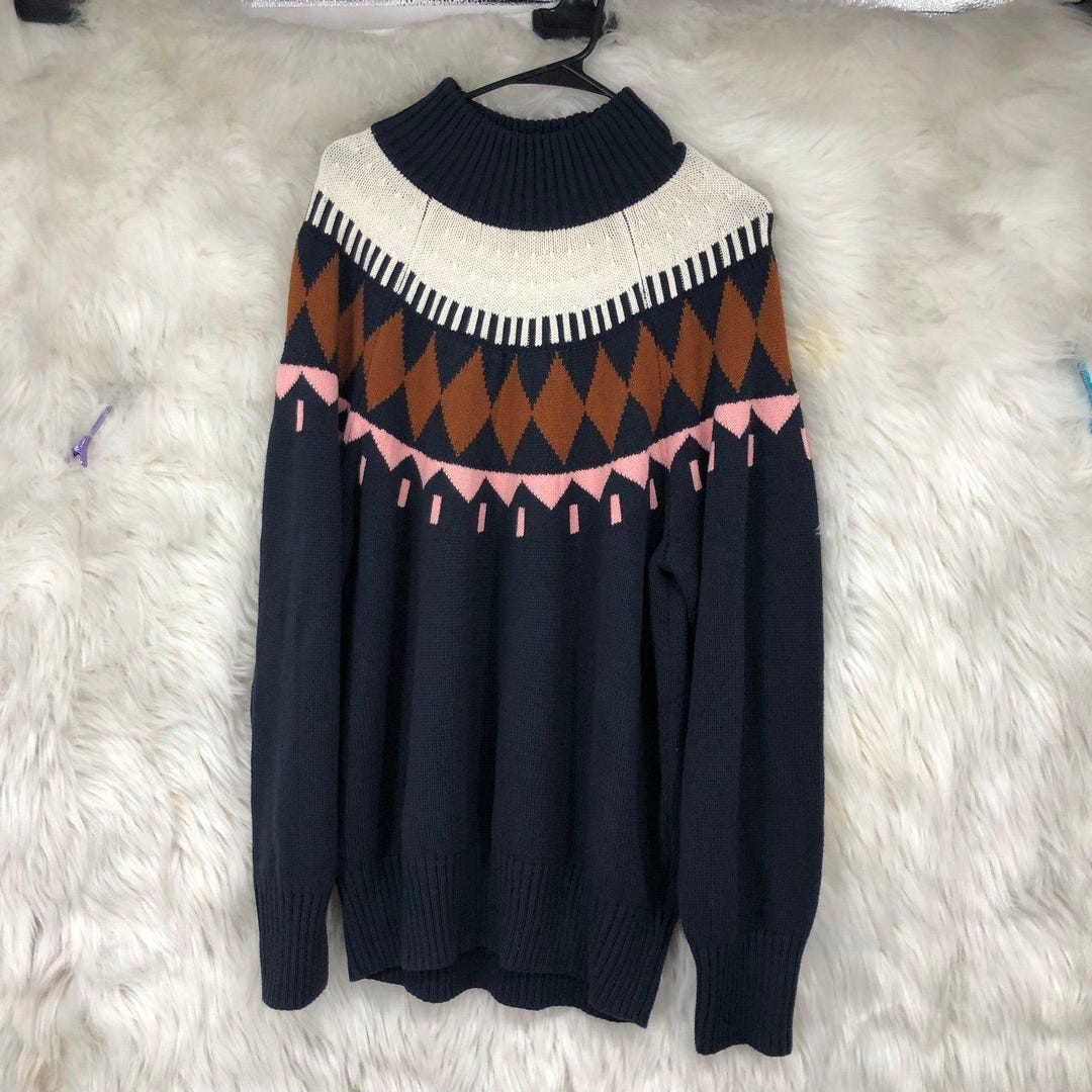 Vintage Chunky Oversized Aztec Southwestern Sweater, Mock Neck Plus SZ ...