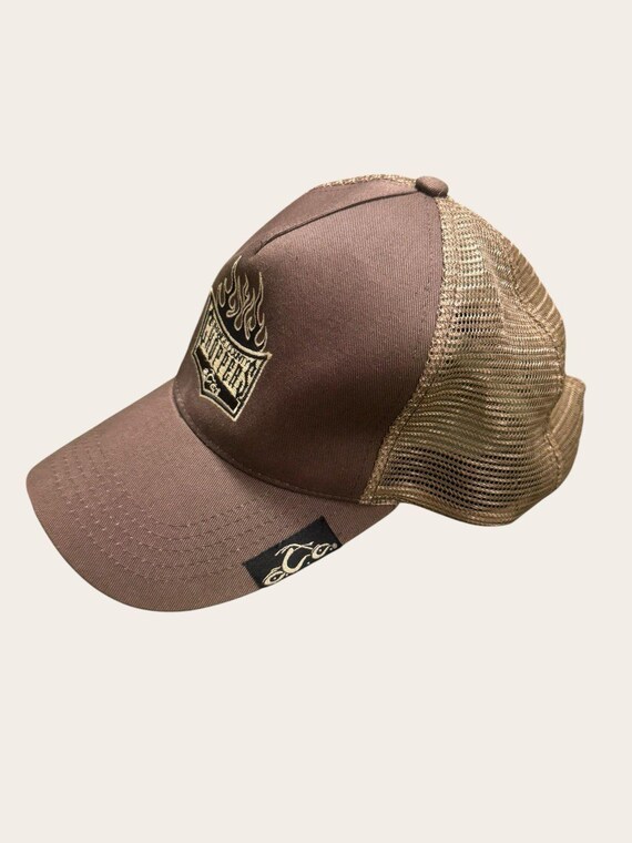 Orange County Choppers OCC Flame Trucker Hat Brown Mesh Snapback Y2K Biker Cap View 3