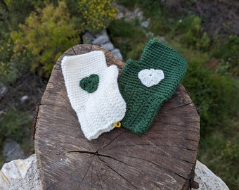 Heart Patterned Hand Knitted Gloves, Crochet Gloves, Fingerless Gloves