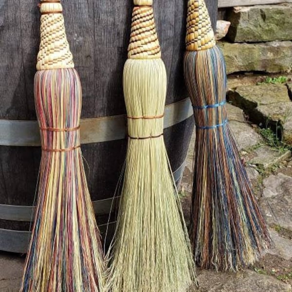 Lodge Broom, Besom, Havencroft  Hand-tied Natural Hardwood Handle Broom, Hand Dyed Broomcorn