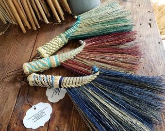 Rooster Tail Whisk Broom, Functional Art Broom, made on Havencroft Farm, Hand Tied, Hand Dyed,  One of a Kind