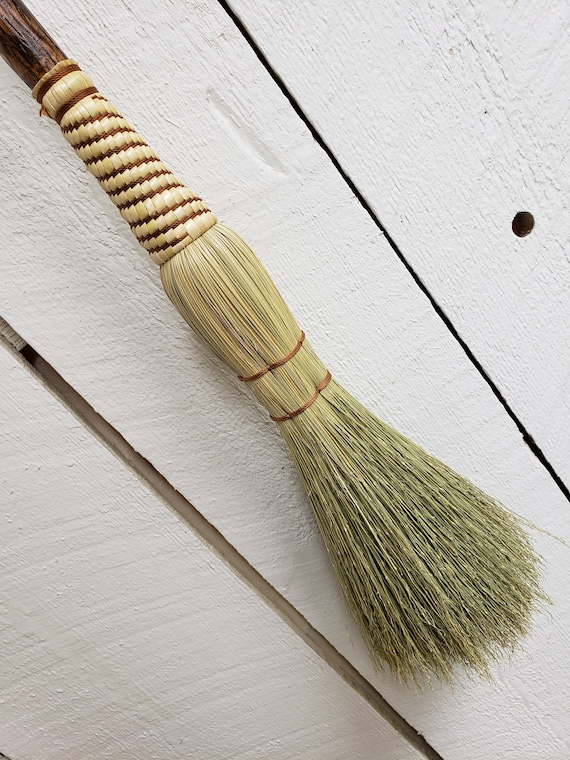 Hand-Tied Broom Corn Besom, Cabin Hearth Broom, Hardwood Handle