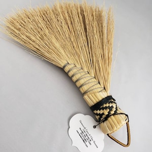 Turkey Wing Wisk Broom, Natural Broom Corn, Hand Tied, Jute Plaited, Traditional Ozark Folk Craft