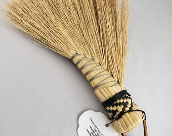 Turkey Wing Wisk Broom, Natural Broom Corn, Hand Tied, Jute Plaited, Traditional Ozark Folk Craft