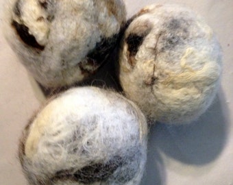 Dryer Balls, Pet Toys, Massage Balls, 3 Pack Felt Balls, Natural Jacob Sheep Wool