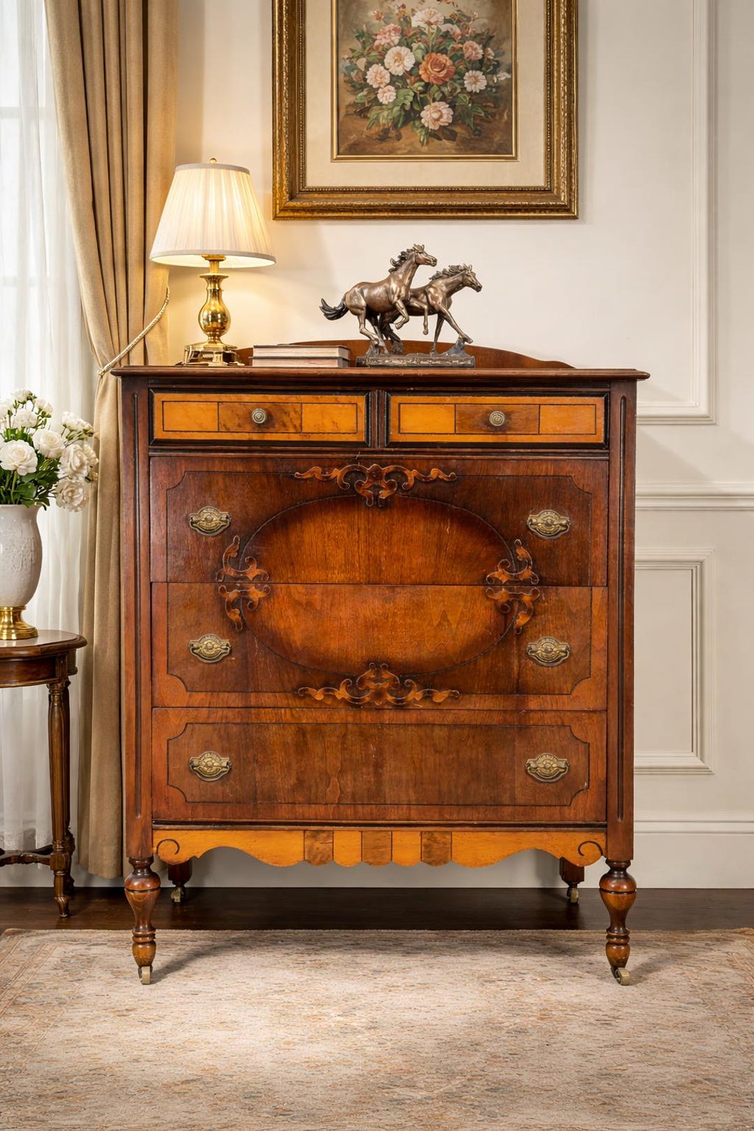 SOLD Antique Dresser Chest of Drawers: Victorian Walnut Burr Veneer ...