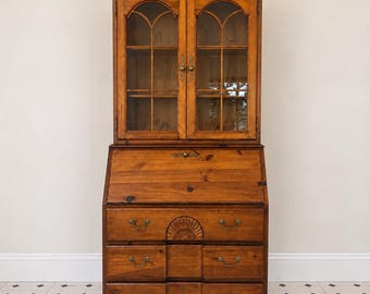 Vintage Broyhill Secretary Desk with Hutch Rustic Pine Country Cabinet Drop Front Desk