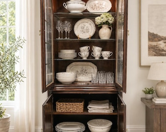 Stunning Lighted Bar Cabinet Solid Wood Glass Display Storage - American Made by Harden 26104