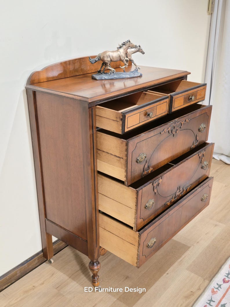 SOLD Antique Dresser Chest of Drawers: Victorian Walnut Burr Veneer ...