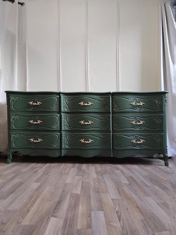 Sold Do Not Order Refinished French Provincial Dresser: Deep Green Lowboy  With Gold Hardware - Etsy
