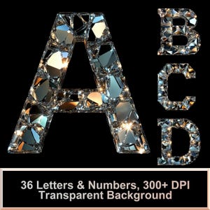 Alfabeto de luz de diamante PNG: 36 letras y números / Alta resolución, transparente, fuente de lujo, descarga digital, letras de ópalo, tipografía elegante