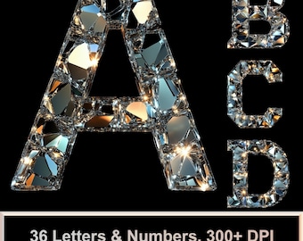 Diamond Light Alphabet PNG – 36 Letters & Numbers | High-Res, Transparent, Luxury Font, Digital Download, Opal Lettering, Elegant Typography