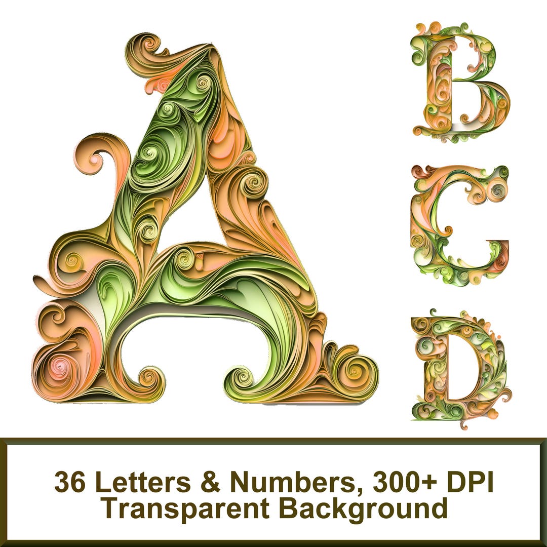 Elven Forest Alphabet PNG – Elegant Swirl Lettering Font (digital ...