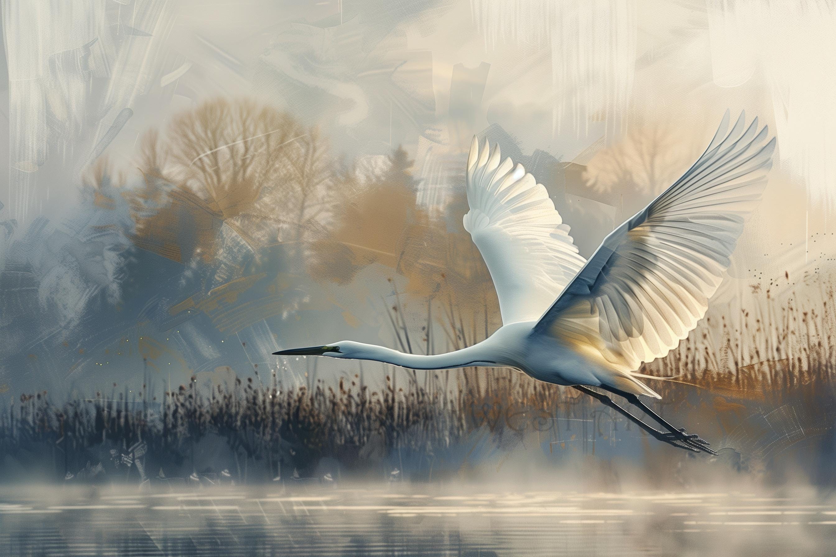 Egret in Flight Watercolor Painting, Pacific Northwest, High Resolution ...