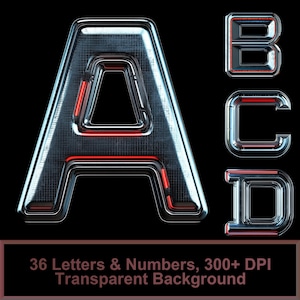 Robocop Metal Alphabet PNG - 36 Buchstaben & Zahlen | High-Res, Transparent, Luxusschrift, Digital Download, Opal Lettering, Elegante Typografie