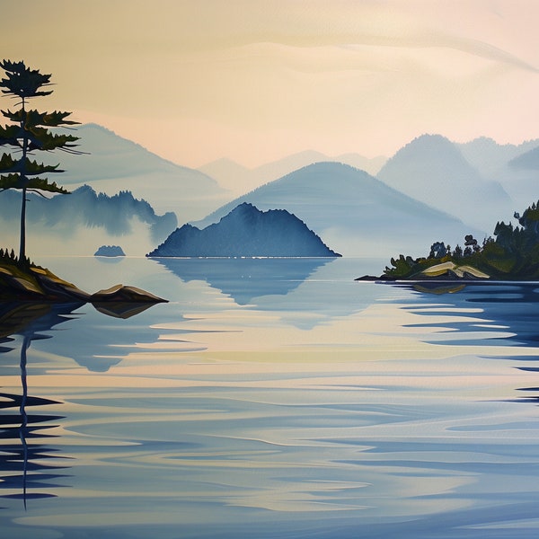 Pacific Northwest Islands and Coast, Tranquil Art, Digital Download, #01002