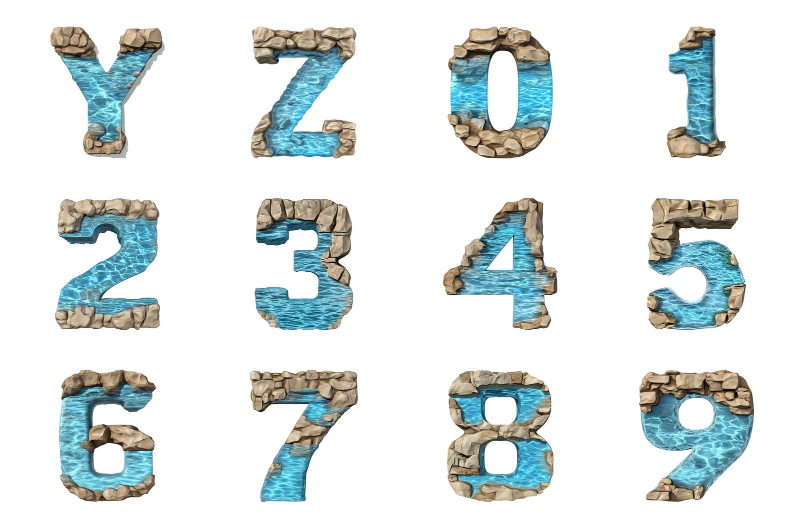 Blue Lagoon Alphabet PNG – 36 Letters & Numbers | High-res, Transparent ...