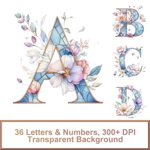 Alphabet de mariage en vitrail PNG – 36 lettres et chiffres | Lettres de carte de mariage, clipart haute résolution, fond transparent, téléchargement numérique