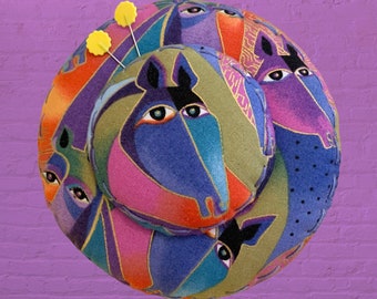 Pincushion. Laurel Burch Horses. Sale! Unique Double Decker Disk Design. Horse Lover Delight. Ship U.S. Only.