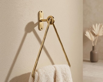 Unlacquered Brass Towel Ring – Geometric Triangle Hand Towel Holder for Bathroom