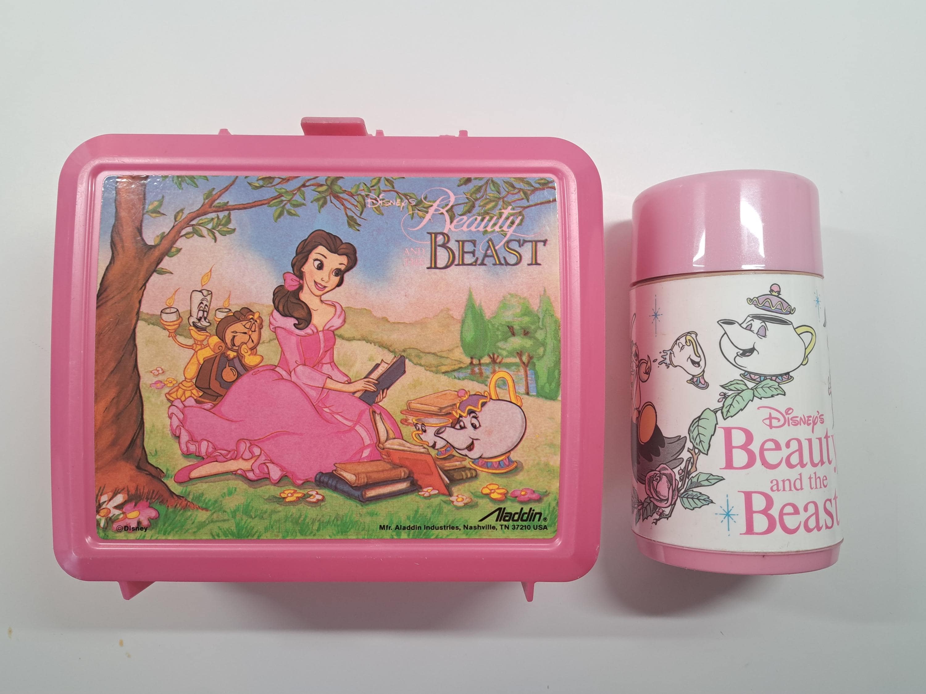 Vintage Disney Beauty and the Beast Lunchbox and Thermos - Pink