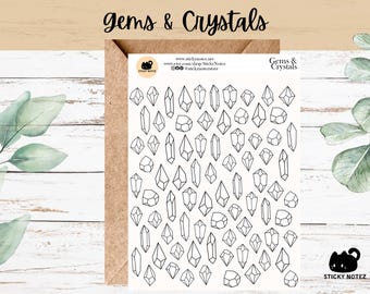 Gems & Crystals Stickers for Planners or Journals | Black and White Jewels Decorative Junk Journal Stickers | Minimalist Planner Stickers