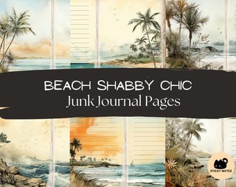 Beach Shabby Chic Junk Journal Pages | Coasta Printable Scrapbooking Pages | Vintage Ocean Ephemera | Cottagecore Digital Paper