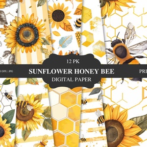 Sunflower Honey Bee | Printable Journal Pages | Scrapbooking Pages | Junk Journal Pages | Scrapbooking | Euphemera | Digital Paper