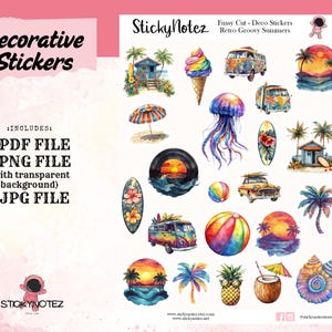 Retro Groovy Summer / Kiss Cut / Adesivi decorativi stampabili / Adesivi digitali per planner / Adesivi per scrapbooking / Cricut/Silhouette