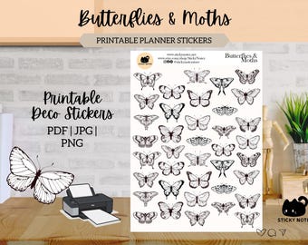 Butterflies and Moths Printable Stickers for Planners & Journals | Insect Decorative Stickers | Bug Scrapbook Download