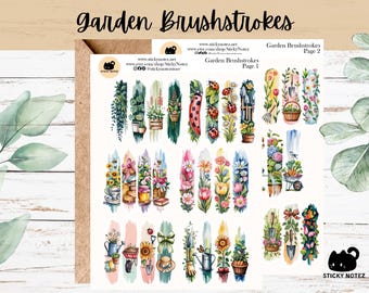 Garden Brushstroke Stickers for Planners & Journals | Floral Brushstroke Decorative Junk Journal Stickers | Gardening Scrapbooking Stickers