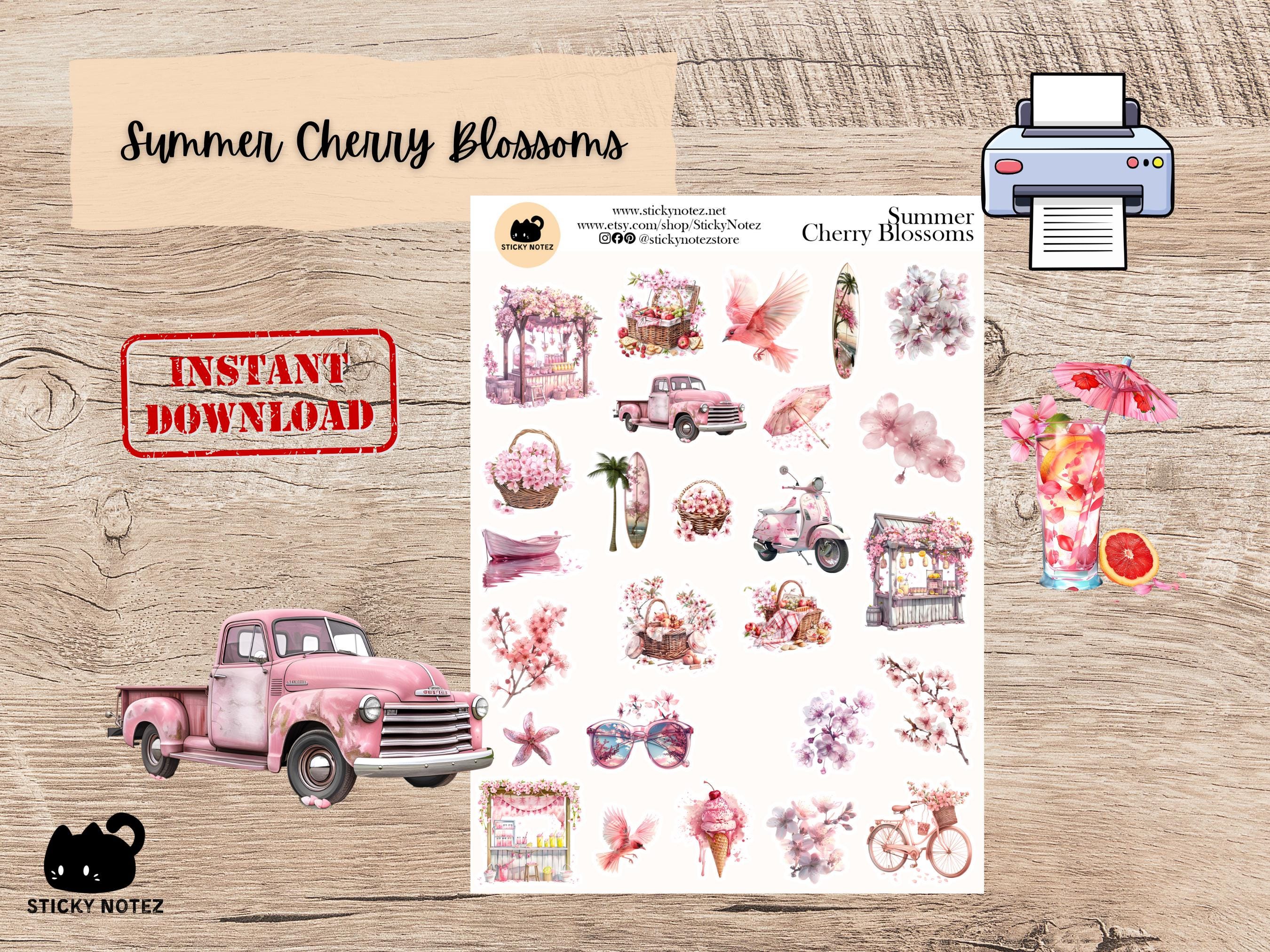 Summer Cherry Blossoms Printable Stickers for Planners & Journals ...