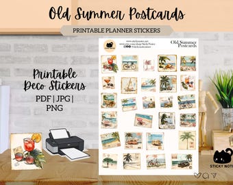 Old Summer Postcards Printable Stickers for Planners & Journals | Antique Decorative Stickers | Summer Scrapbook Download