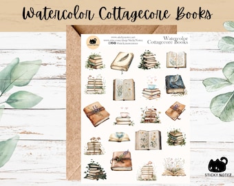 Watercolor Cottagecore Books Stickers for Planners & Journals | Vintage Reading Decorative Junk Journal Stickers | Cozy Reading Scrapbooking