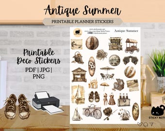 Antique Summer Printable Stickers for Planners & Journals | Antique Decorative Stickers | Summer Scrapbook Download