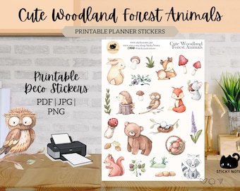 Cute Woodland Forest Animals Printable Stickers for Planners & Journals | Forest Animal Decorative Stickers | Cottagecore Scrapbook Download