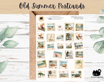 Old Summer Postcards Stickers for Planners & Journals | Vintage Beach Decorative Junk Journal Stickers | Summer Scrapbooking Sticker Sheet