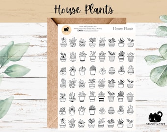 House Plants Stickers for Planners or Journals | Black and White Indoor Plant Decorative Junk Journal Stickers | Minimalist Planner Stickers