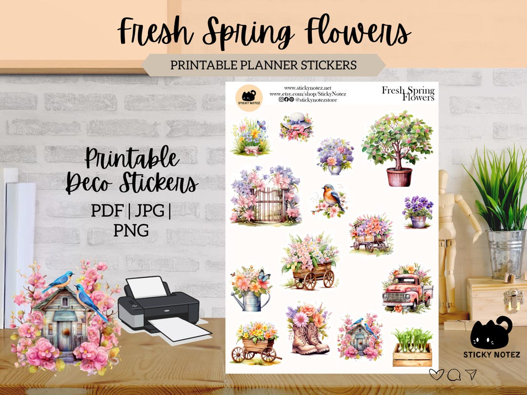 Fresh Spring Flowers Printable Stickers for Planners & Journals ...