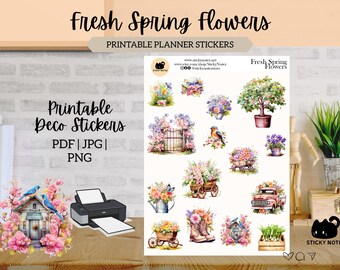 Fresh Spring Flowers Printable Stickers for Planners & Journals | Floral Garden Decorative Stickers | Cottagecore Scrapbook Download