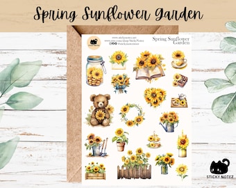 Spring Sunflower Garden Stickers for Planners & Journals | Floral Decorative Junk Journal Stickers | Cozy Gardening Scrapbooking Stickers